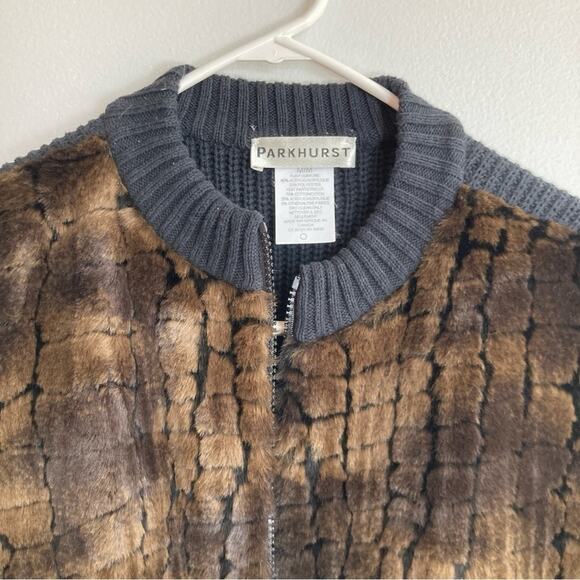 Parkhurst Womens M Brown Faux Fur Leopard Print Zip Front Vest Old Money Glam - Picture 4 of 8